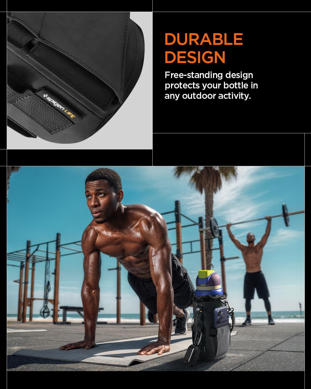 imageSpigen Life Magnetic Gym Bag for Men Tumbler Carrier Holder Bag for 20oz40oz Water Bottles wMolle System Phone Pocket DrawstringCord Lock DRing Strap WaterproofBlack