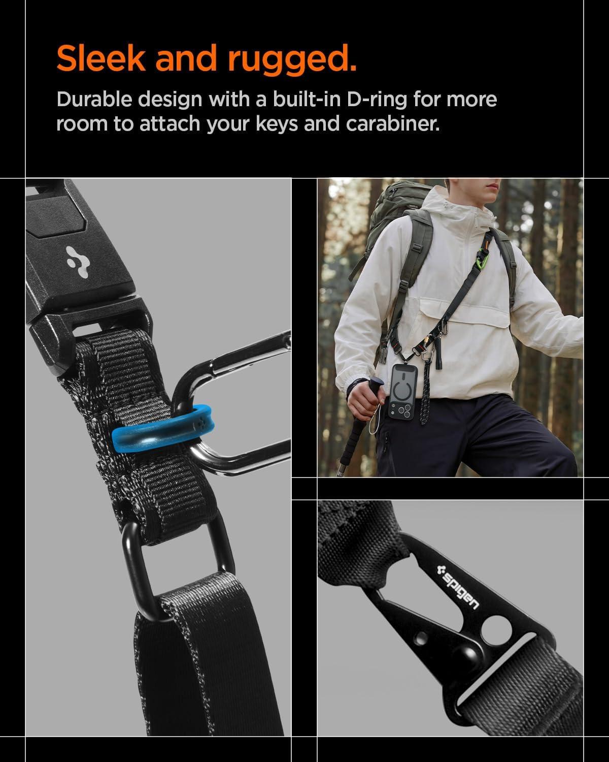 imageSpigen for MultiFunctional Phone Crossbody amp Wrist Strap Detachable Magnetic Buckle Lanyard with MOLLE Attachment DRing amp Snap Hook Compatible wPhone Cases Keychains AirPods EDC Gear Black