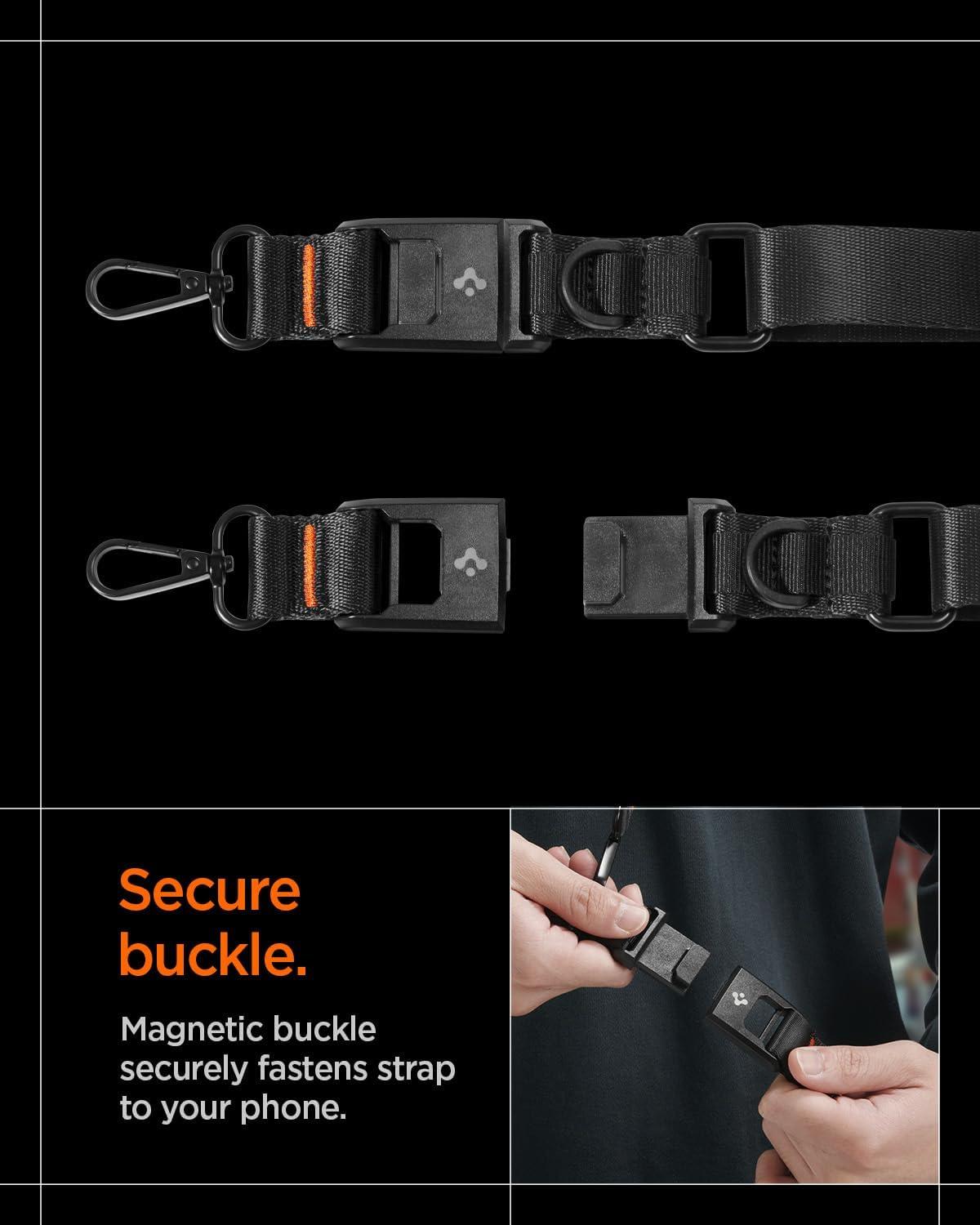 imageSpigen for MultiFunctional Phone Crossbody amp Wrist Strap Detachable Magnetic Buckle Lanyard with MOLLE Attachment DRing amp Snap Hook Compatible wPhone Cases Keychains AirPods EDC Gear Black
