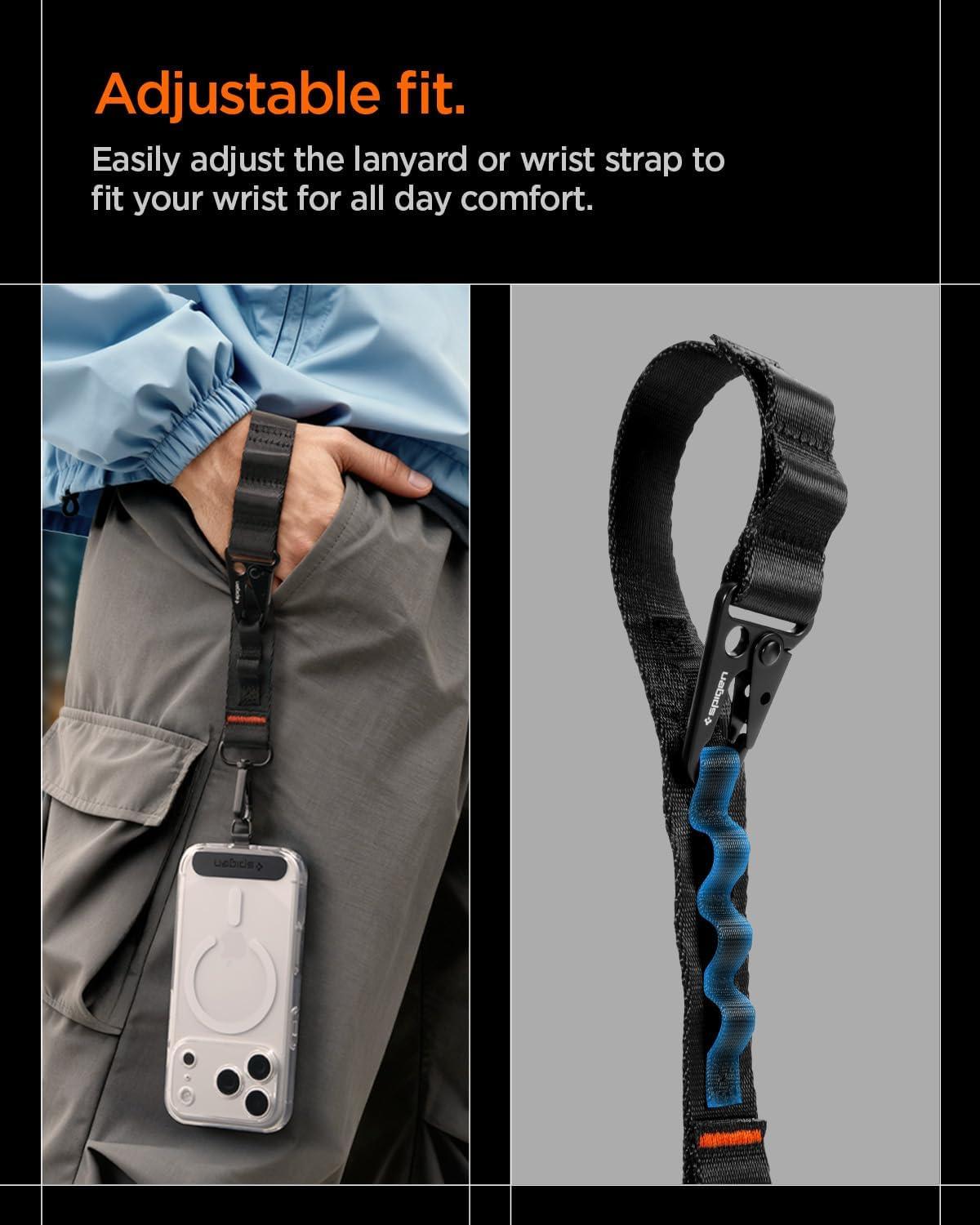 imageSpigen for MultiFunctional Phone Crossbody amp Wrist Strap Detachable Magnetic Buckle Lanyard with MOLLE Attachment DRing amp Snap Hook Compatible wPhone Cases Keychains AirPods EDC Gear Black