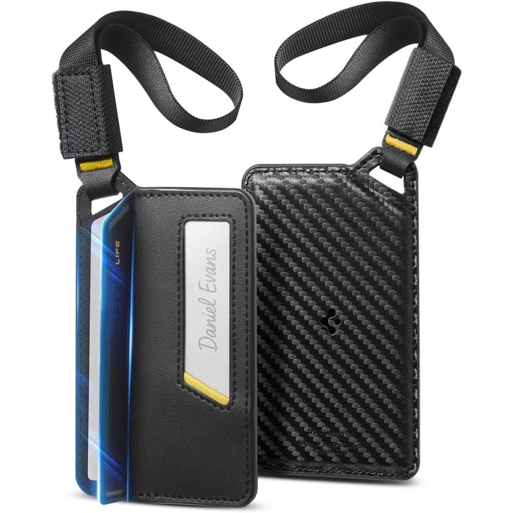 imageSpigen Life Luggage Tags Premium Velo Vegan Leather ID Label for Suitecase Travel Bag Accessories with Magnetic Closure Privacy Protection Design Durable Strap Black 1 PackBlack 2 Pack