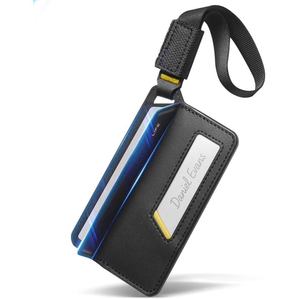 imageSpigen Life Luggage Tags Premium Velo Vegan Leather ID Label for Suitecase Travel Bag Accessories with Magnetic Closure Privacy Protection Design Durable Strap Black 1 PackBlack 1 Pack