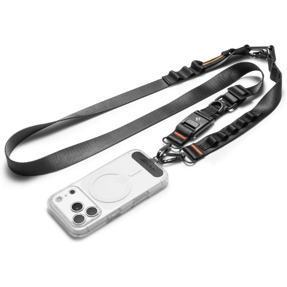 imageSpigen for MultiFunctional Phone Crossbody amp Wrist Strap Detachable Magnetic Buckle Lanyard with MOLLE Attachment DRing amp Snap Hook Compatible wPhone Cases Keychains AirPods EDC Gear Black