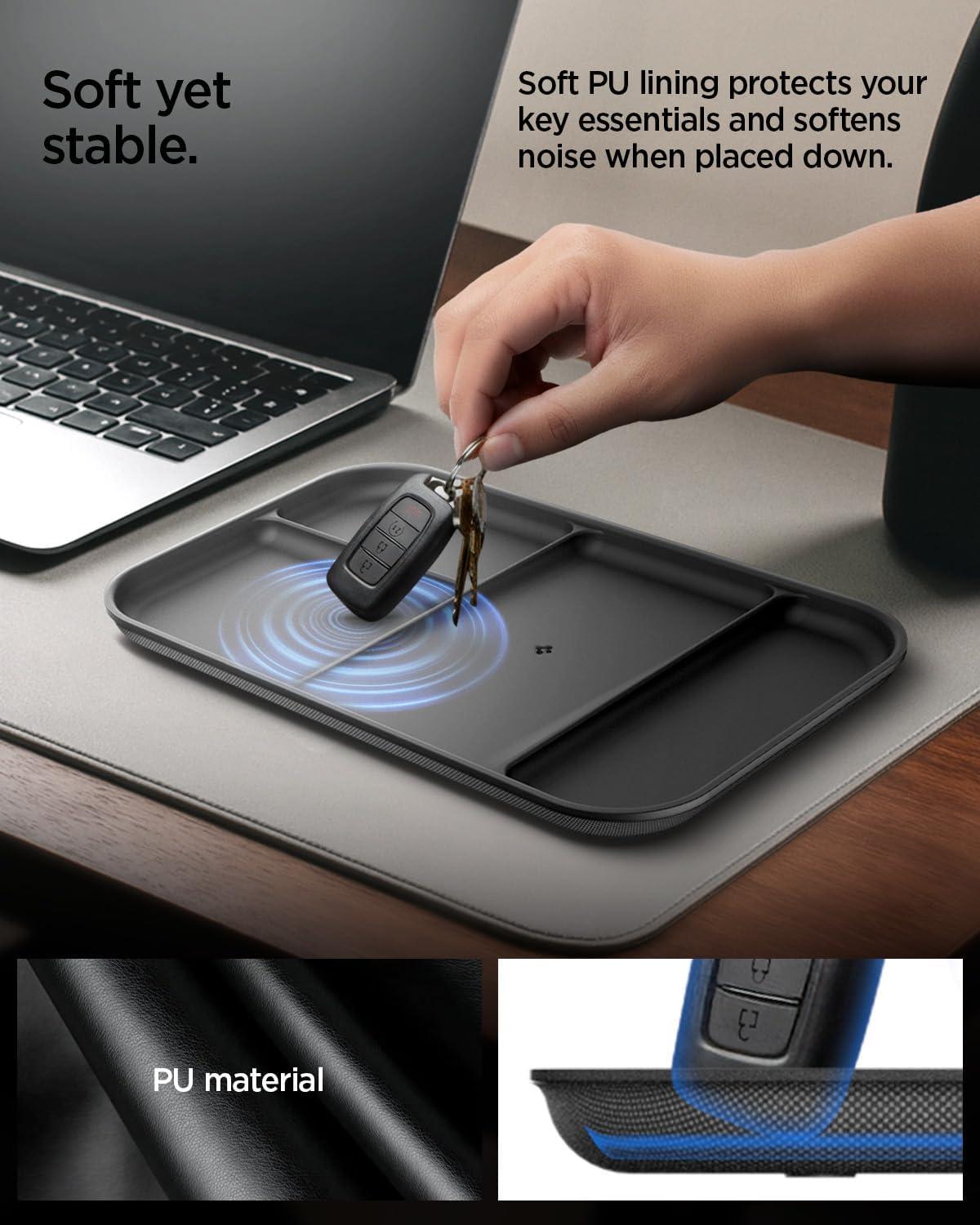 imageSpigen Modern Valet Tray Premium PU Storage Stylish Organizer Designed for Entryway Bedside Nightstand Desk for Key Wallet Watch Phone Jewelry and Everyday Carry Accessories Black CatchallBlack