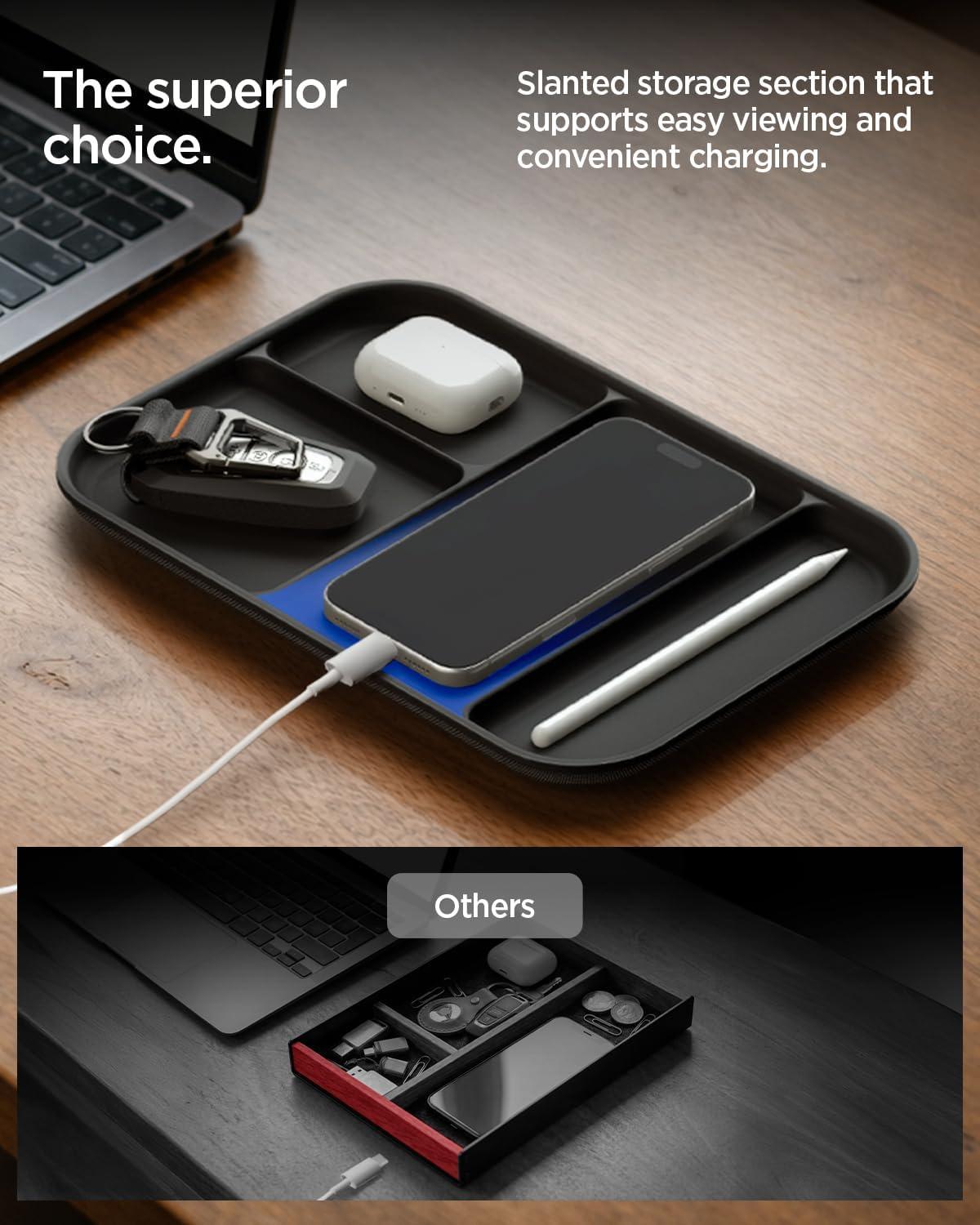 imageSpigen Modern Valet Tray Premium PU Storage Stylish Organizer Designed for Entryway Bedside Nightstand Desk for Key Wallet Watch Phone Jewelry and Everyday Carry Accessories Black CatchallBlack