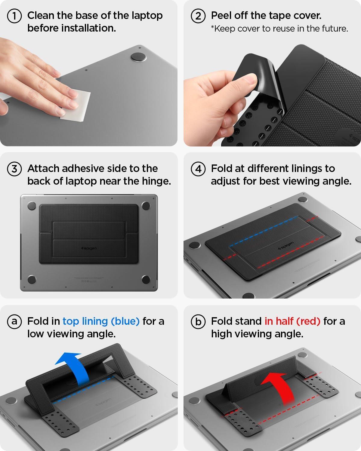 imageSpigen Slim Fold Portable Laptop Stand Keyboard Riser Foldable Ergonomic Angle Lift AntiSlip Compatible with MacBook Neo MacBook Air MacBook Pro 1116 and iPadAirPro and More Black LD201S4LD201S1