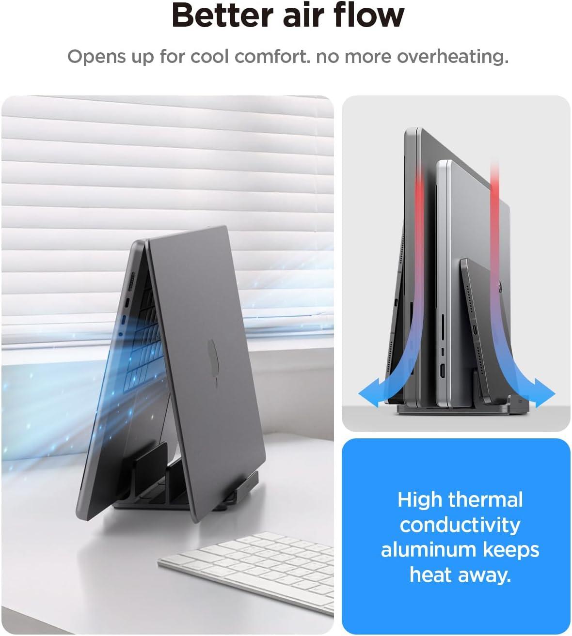 imageSpigen Vertical Laptop Stand Holder for Desk with Adjustable Dock 4 Slots Total Fits All MacBook 1116HPDellSurfaceSamsungLGChrome Book LD208S4 Space GraySpace Gray