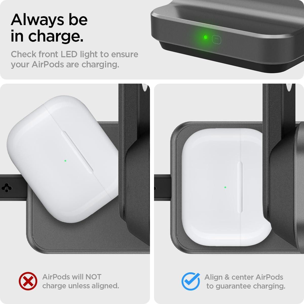 imageSpigen for 3 in 1 Charging Station Qi2 MagSafe Charger Stand 15W Compatible with iPhone 171615141312 Apple Watch Ultra 321 Apple Watch 1110987654321SE AirPods Pro 321 AirPods 43Gunmetal