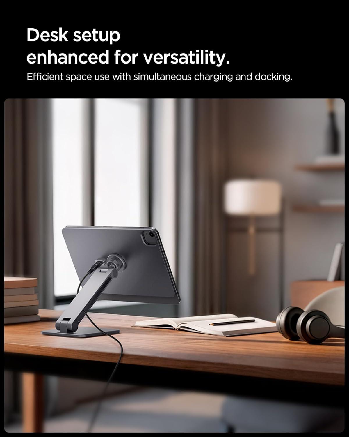 imageSpigen for Magnetic Wireless Charging Stand Compatible with iPad Pro 11 M5 2025 amp M4 2024 Foldable Adjustable Aluminum Pogo Pin Charger Tablet Holder Desk Mount Space Gray LD207W2iPad Pro 11 M5 2025 M4 2024