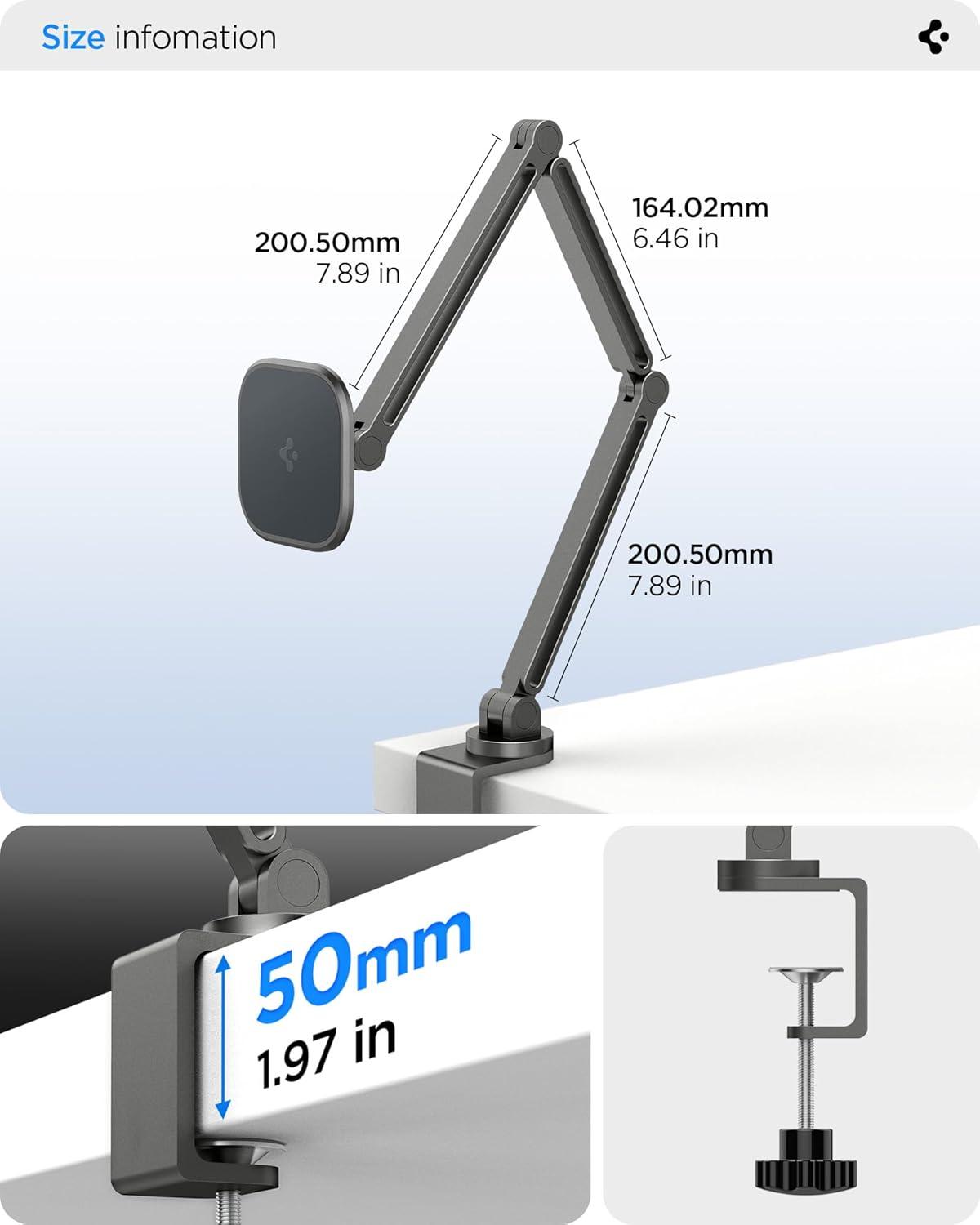 imageSpigen for Magnetic Wireless Charging Stand Compatible with iPad Pro 11 M5 2025 amp M4 2024 Foldable Adjustable Aluminum Pogo Pin Charger Tablet Holder Desk Mount Space Gray LD207W2Clamp Tablet Stand