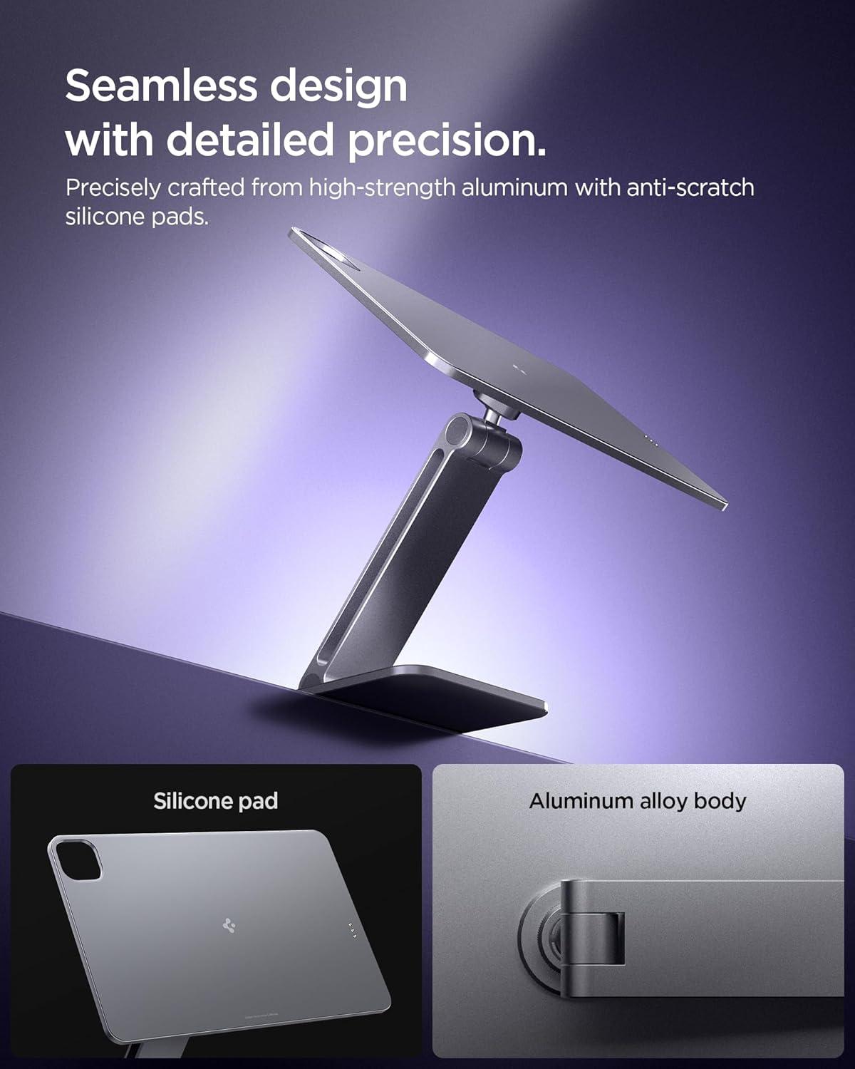 imageSpigen for Magnetic Wireless Charging Stand Compatible with iPad Pro 11 M5 2025 amp M4 2024 Foldable Adjustable Aluminum Pogo Pin Charger Tablet Holder Desk Mount Space Gray LD207W2iPad Air 11 iPad Pro Gen 24