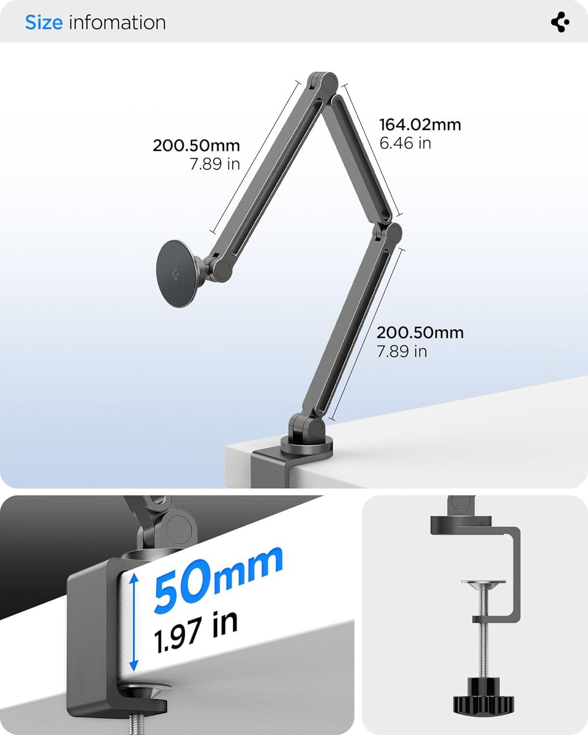 imageSpigen for Magnetic Wireless Charging Stand Compatible with iPad Pro 11 M5 2025 amp M4 2024 Foldable Adjustable Aluminum Pogo Pin Charger Tablet Holder Desk Mount Space Gray LD207W2Phone Holder Clamp Stand