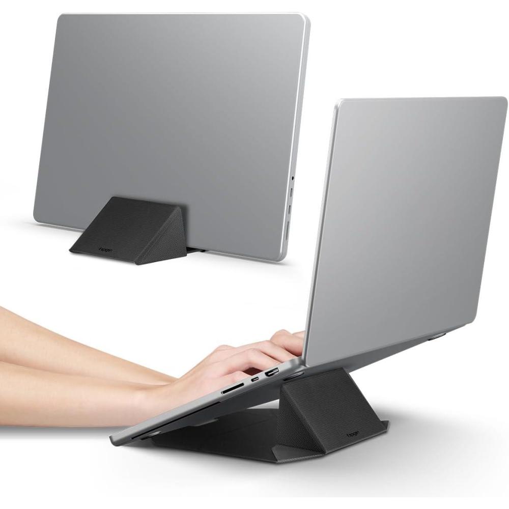 imageSpigen Slim Fold Portable Laptop Stand Keyboard Riser Foldable Ergonomic Angle Lift AntiSlip Compatible with MacBook Neo MacBook Air MacBook Pro 1116 and iPadAirPro and More Black LD201S4LD201S9