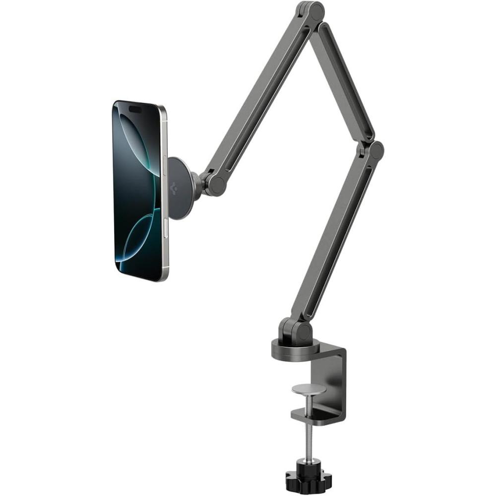 imageSpigen for Magnetic Wireless Charging Stand Compatible with iPad Pro 11 M5 2025 amp M4 2024 Foldable Adjustable Aluminum Pogo Pin Charger Tablet Holder Desk Mount Space Gray LD207W2Phone Holder Clamp Stand