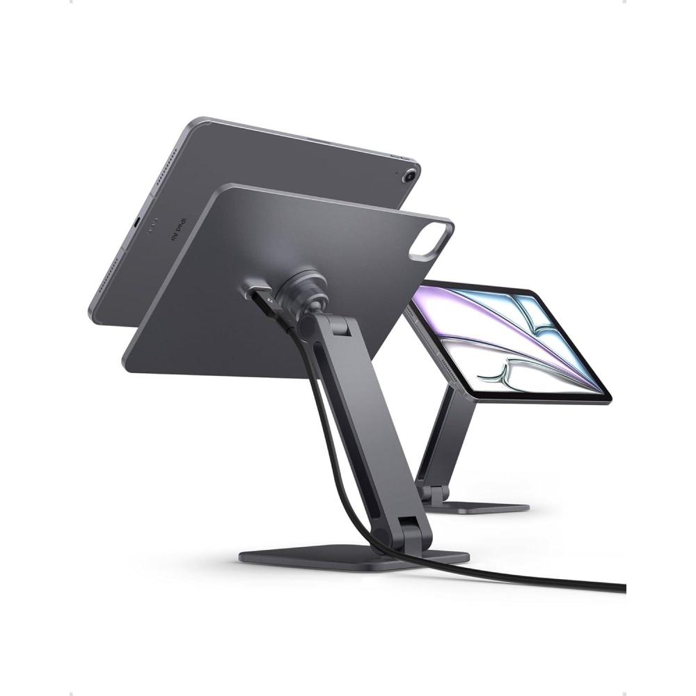 imageSpigen for Magnetic Wireless Charging Stand Compatible with iPad Pro 11 M5 2025 amp M4 2024 Foldable Adjustable Aluminum Pogo Pin Charger Tablet Holder Desk Mount Space Gray LD207W2iPad Air 11 iPad Pro Gen 24