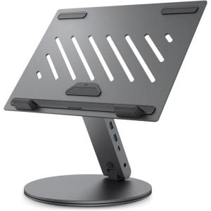 Spigen ArcDock Laptop Stand with 6 in 1 Hub USB-A 3.0, USB-C 3.0, PD 100W, 4K 60Hz HDMI Universal Adjustable Folding Laptop Dock with 360 Rotating Base – Space Grey(6-in-1 Hub)