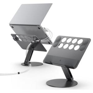 Spigen ArcDock Laptop Stand with 6 in 1 Hub USB-A 3.0, USB-C 3.0, PD 100W, 4K 60Hz HDMI Universal Adjustable Folding Laptop Dock with 360 Rotating Base – Space Grey(Cable Organizer Stand)