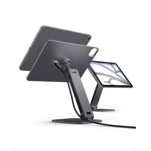 Spigen for Magnetic Wireless Charging Stand Compatible with iPad Pro 11″ M5 (2025) & M4 (2024), Foldable Adjustable Aluminum Pogo Pin Charger Tablet Holder Desk Mount – Space Gray (LD207W2)(iPad Air 11″ & iPad Pro Gen 2-4)