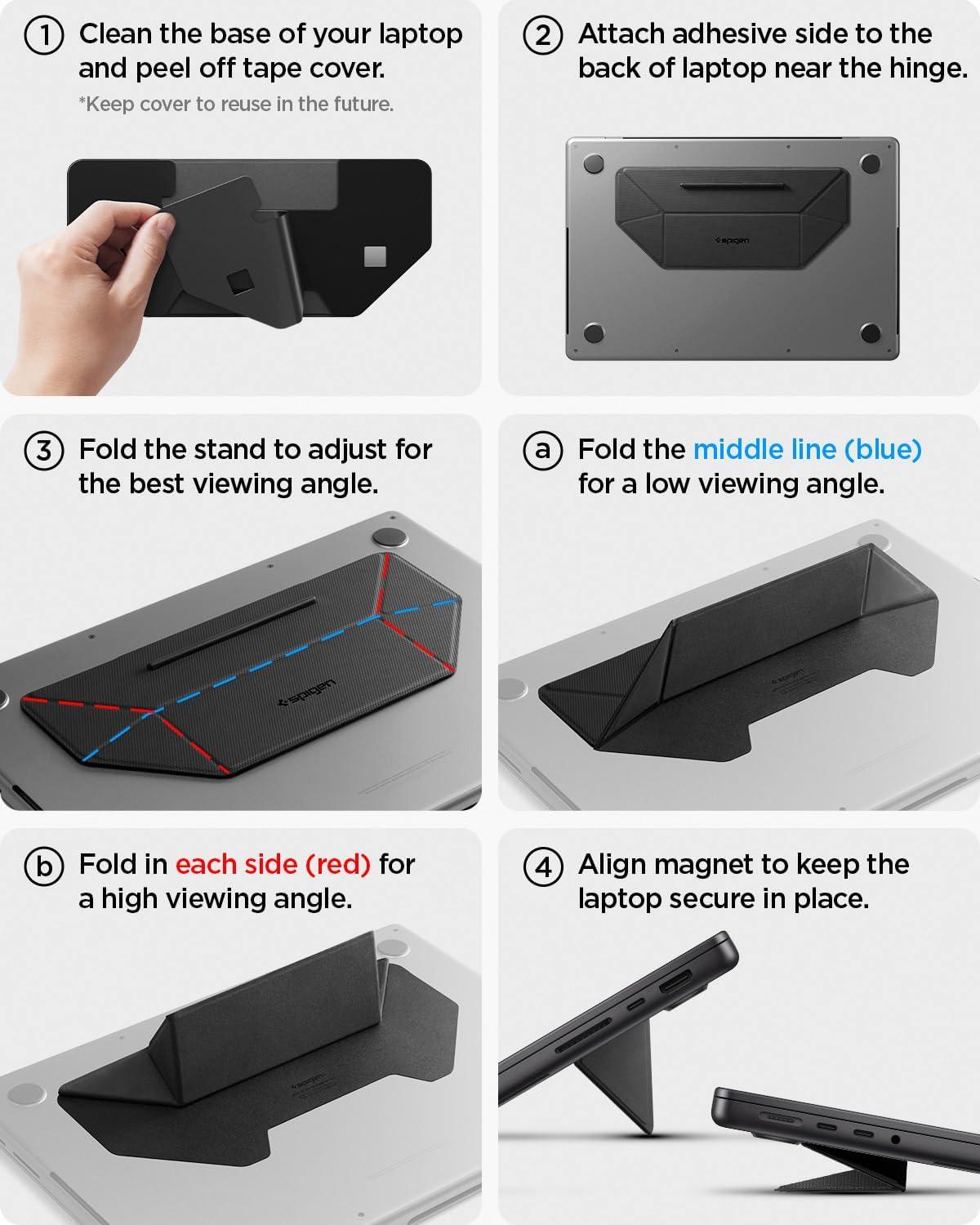 imageSpigen Slim Fold Portable Standing Desk Laptop Stand Foldable Ergonomic Angle Lift AntiSlip Compatible with MacBook Neo MacBook Air MacBook Pro 1116 and iPadAirPro and More Black LD201S10LD201S3