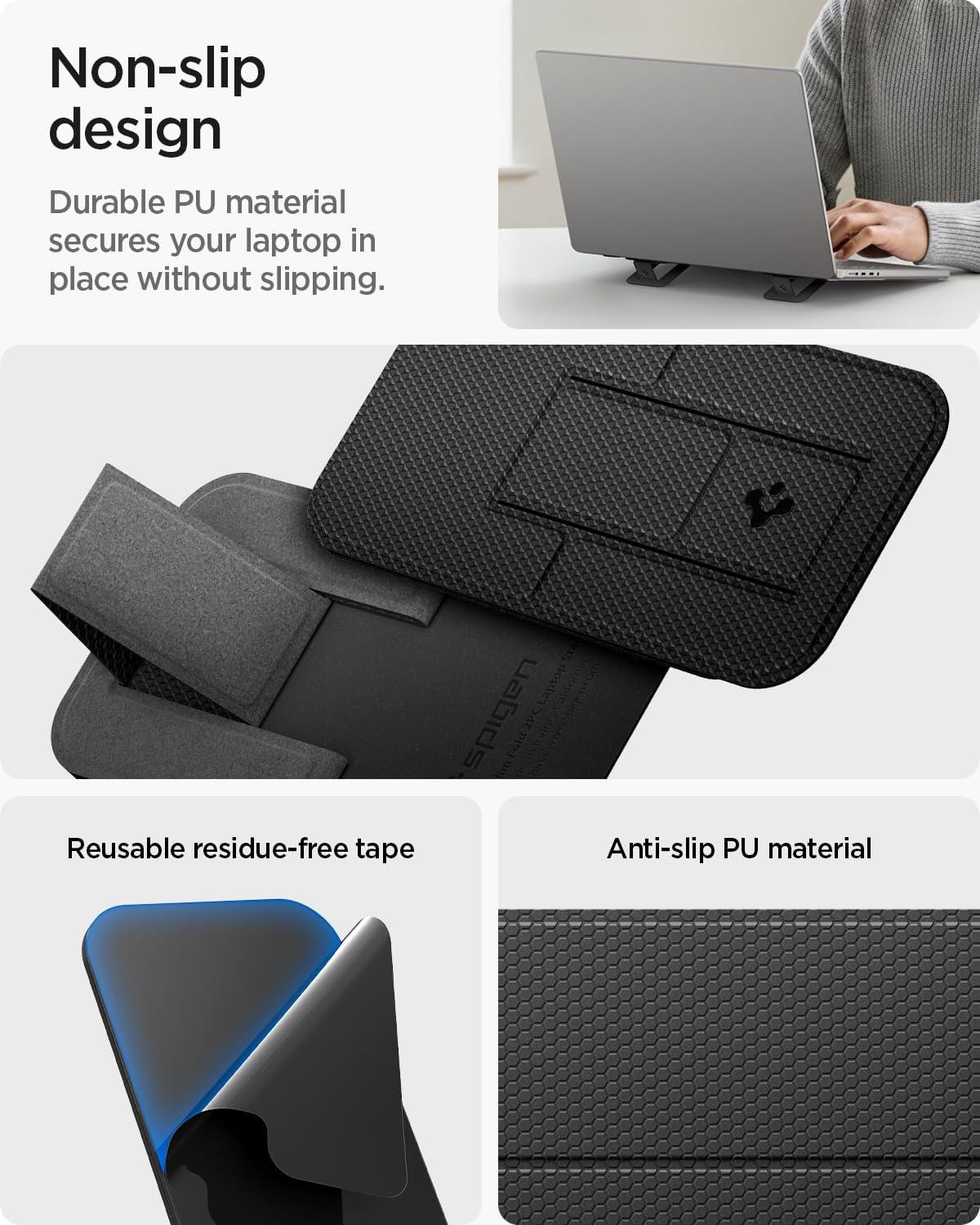 imageSpigen Slim Fold Portable Standing Desk Laptop Stand Foldable Ergonomic Angle Lift AntiSlip Compatible with MacBook Neo MacBook Air MacBook Pro 1116 and iPadAirPro and More Black LD201S10LD201S2