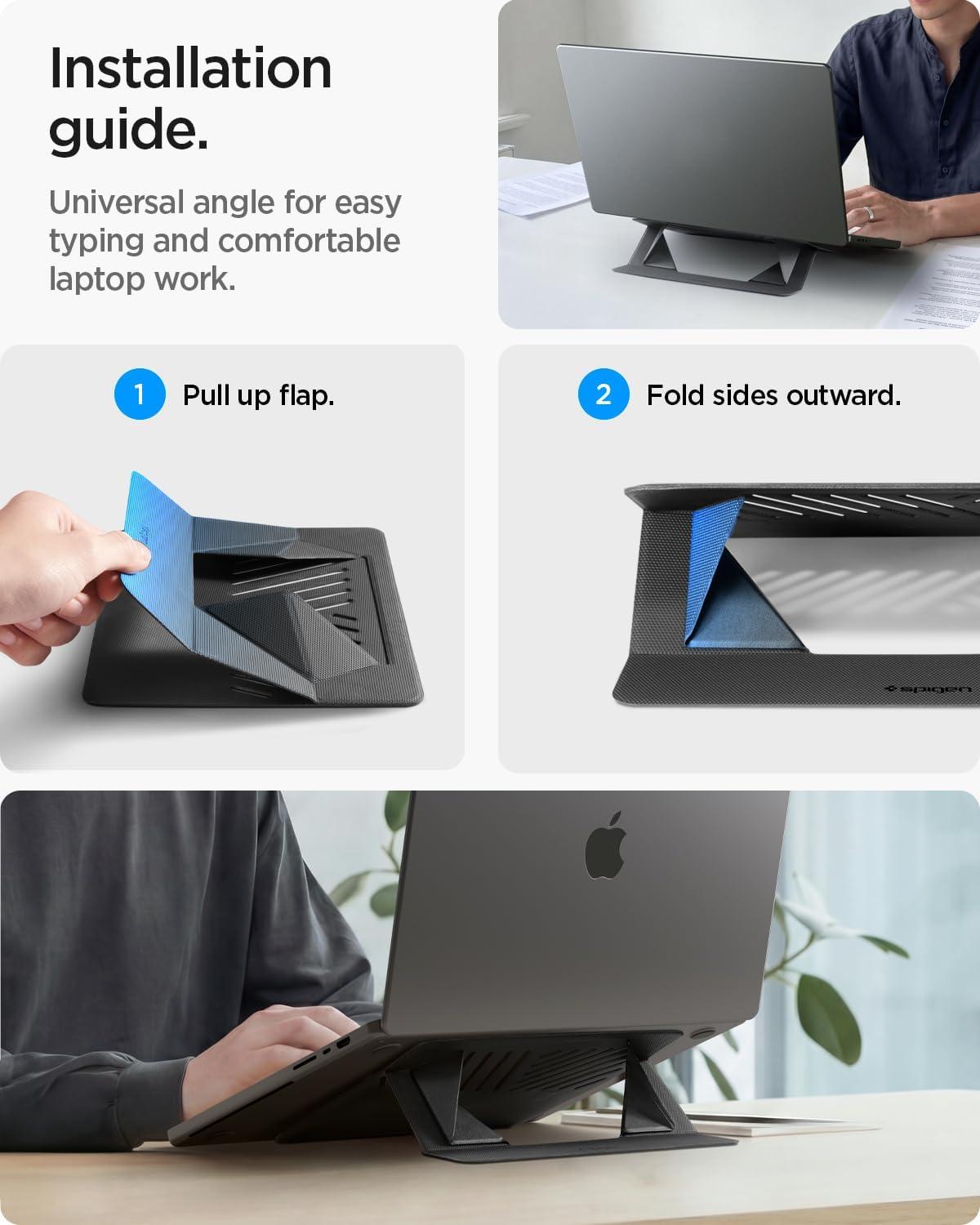 imageSpigen Slim Fold Portable Standing Desk Laptop Stand Foldable Ergonomic Angle Lift AntiSlip Compatible with MacBook Neo MacBook Air MacBook Pro 1116 and iPadAirPro and More Black LD201S10LD201S6
