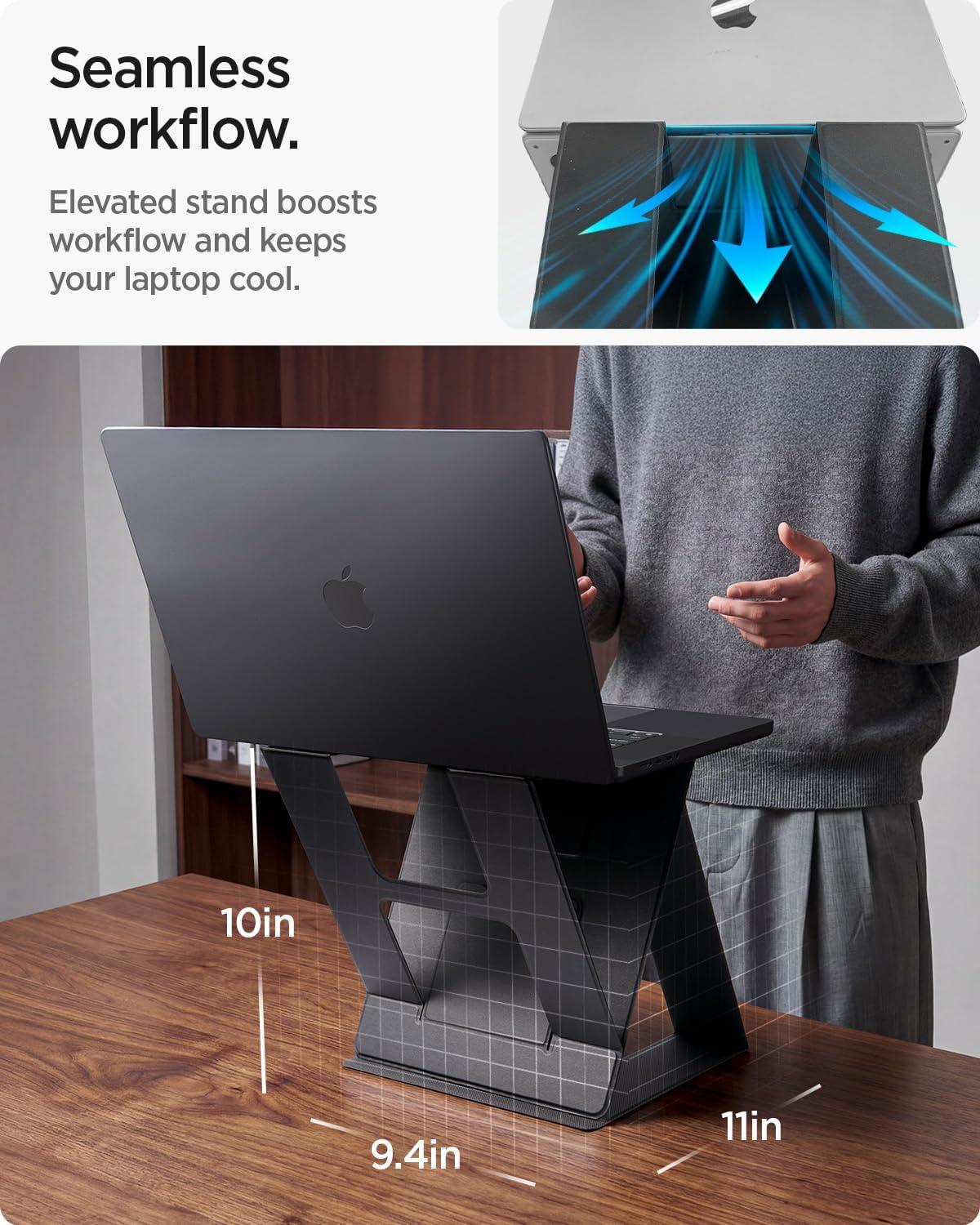 imageSpigen Slim Fold Portable Standing Desk Laptop Stand Foldable Ergonomic Angle Lift AntiSlip Compatible with MacBook Neo MacBook Air MacBook Pro 1116 and iPadAirPro and More Black LD201S10LD201S10