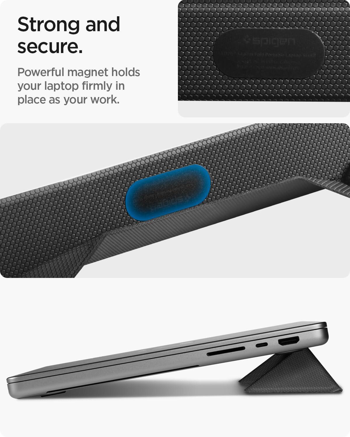 imageSpigen Slim Fold Portable Standing Desk Laptop Stand Foldable Ergonomic Angle Lift AntiSlip Compatible with MacBook Neo MacBook Air MacBook Pro 1116 and iPadAirPro and More Black LD201S10LD201S4