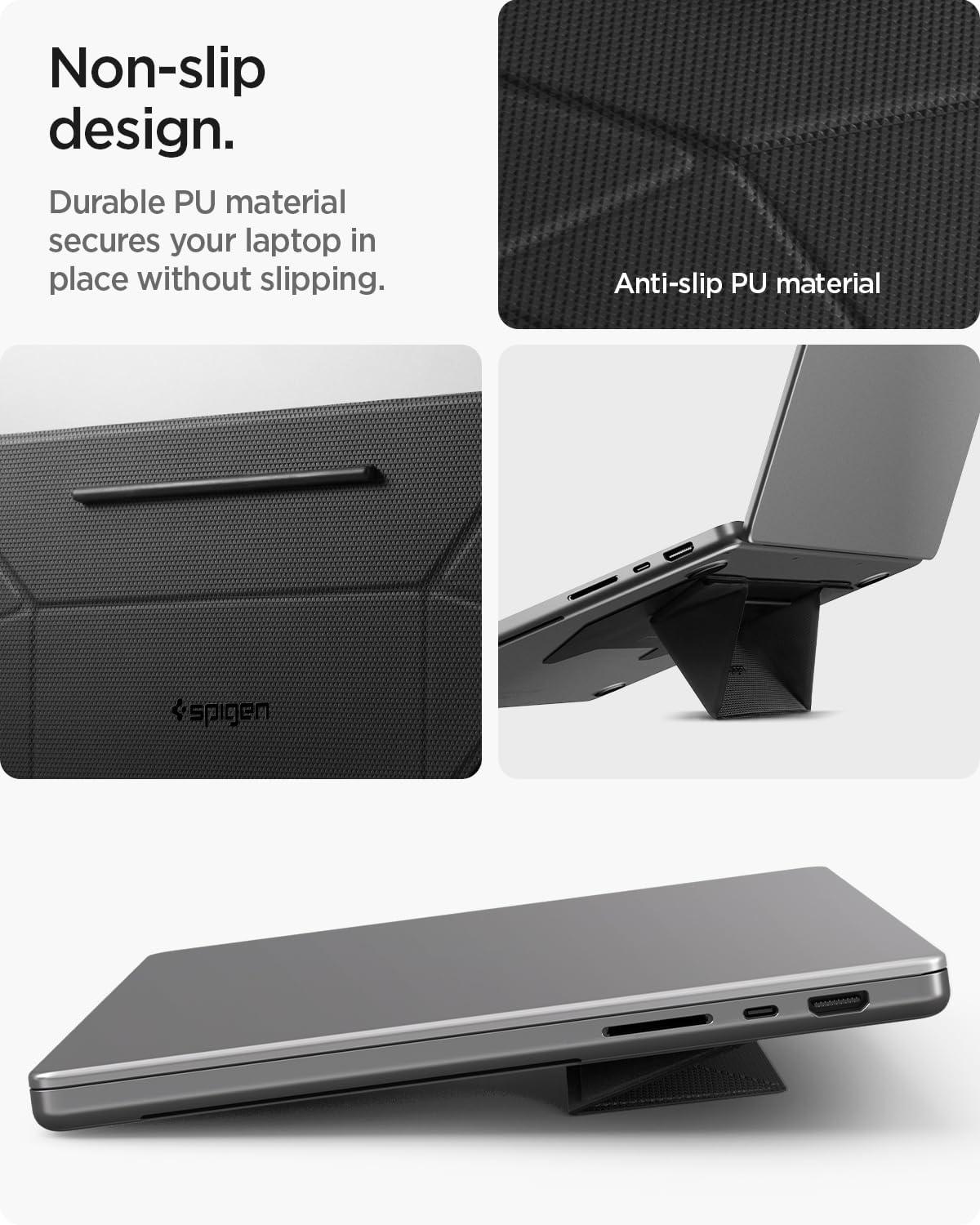 imageSpigen Slim Fold Portable Standing Desk Laptop Stand Foldable Ergonomic Angle Lift AntiSlip Compatible with MacBook Neo MacBook Air MacBook Pro 1116 and iPadAirPro and More Black LD201S10LD201S3