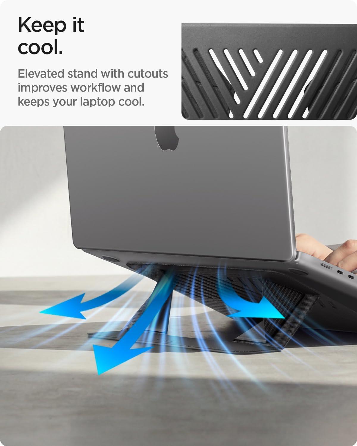 imageSpigen Slim Fold Portable Standing Desk Laptop Stand Foldable Ergonomic Angle Lift AntiSlip Compatible with MacBook Neo MacBook Air MacBook Pro 1116 and iPadAirPro and More Black LD201S10LD201S6