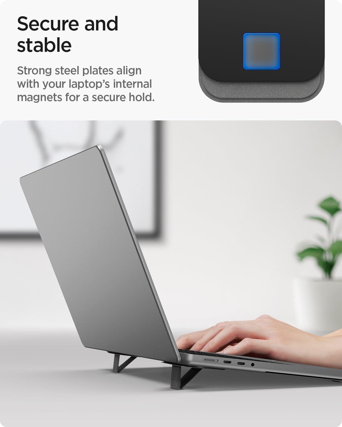 imageSpigen Slim Fold Portable Standing Desk Laptop Stand Foldable Ergonomic Angle Lift AntiSlip Compatible with MacBook Neo MacBook Air MacBook Pro 1116 and iPadAirPro and More Black LD201S10LD201S2