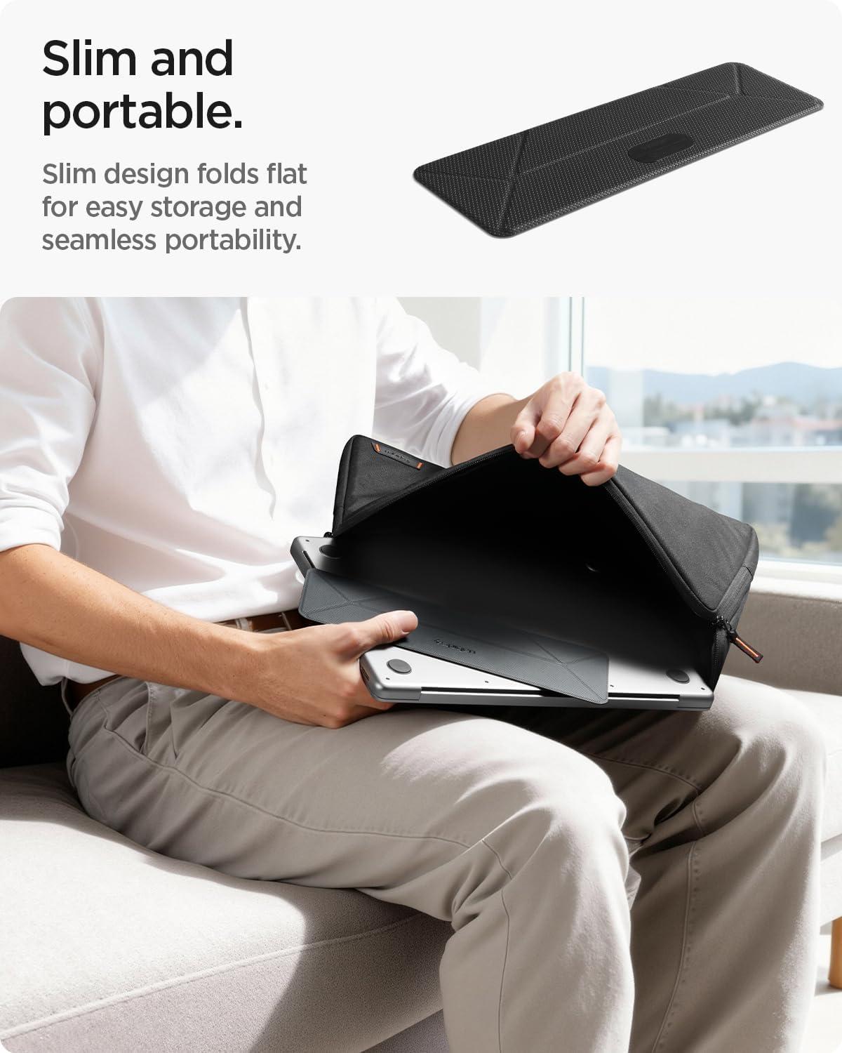 imageSpigen Slim Fold Portable Standing Desk Laptop Stand Foldable Ergonomic Angle Lift AntiSlip Compatible with MacBook Neo MacBook Air MacBook Pro 1116 and iPadAirPro and More Black LD201S10LD201S4