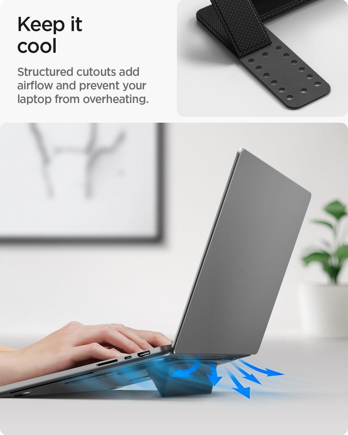 imageSpigen Slim Fold Portable Standing Desk Laptop Stand Foldable Ergonomic Angle Lift AntiSlip Compatible with MacBook Neo MacBook Air MacBook Pro 1116 and iPadAirPro and More Black LD201S10LD201S1