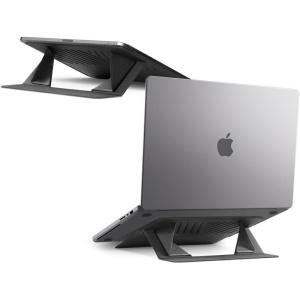 Spigen Slim Fold Portable Standing Desk Laptop Stand Foldable Ergonomic Angle Lift Anti-Slip Compatible with MacBook Neo, MacBook Air, MacBook Pro 11″-16″ and iPad/Air/Pro and More – Black (LD201-S10)(LD201-S6)