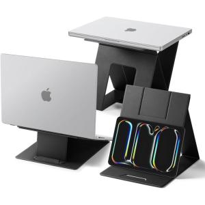 Spigen Slim Fold Portable Standing Desk Laptop Stand Foldable Ergonomic Angle Lift Anti-Slip Compatible with MacBook Neo, MacBook Air, MacBook Pro 11″-16″ and iPad/Air/Pro and More – Black (LD201-S10)(LD201-S10)
