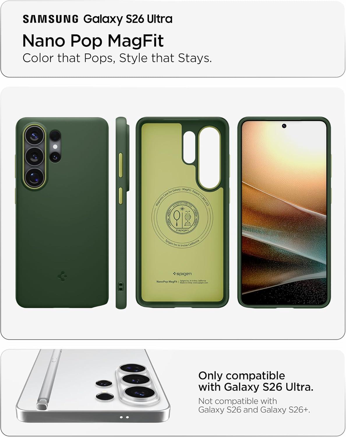 imageSpigen for Galaxy S26 Ultra Case Nano Pop MagFit Compatible with MagSafe Fast Wireless Charging AVO GreenAvo Green