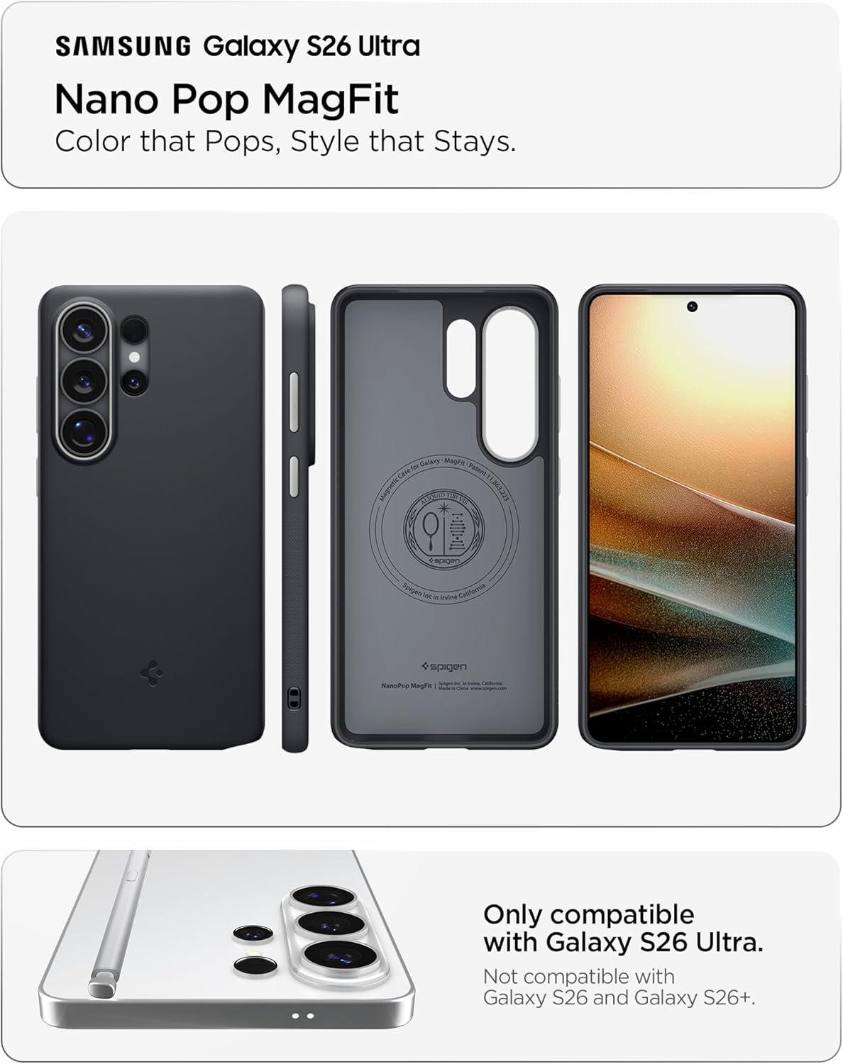 imageSpigen for Galaxy S26 Ultra Case Nano Pop MagFit Compatible with MagSafe Fast Wireless Charging AVO GreenBlack Sesame