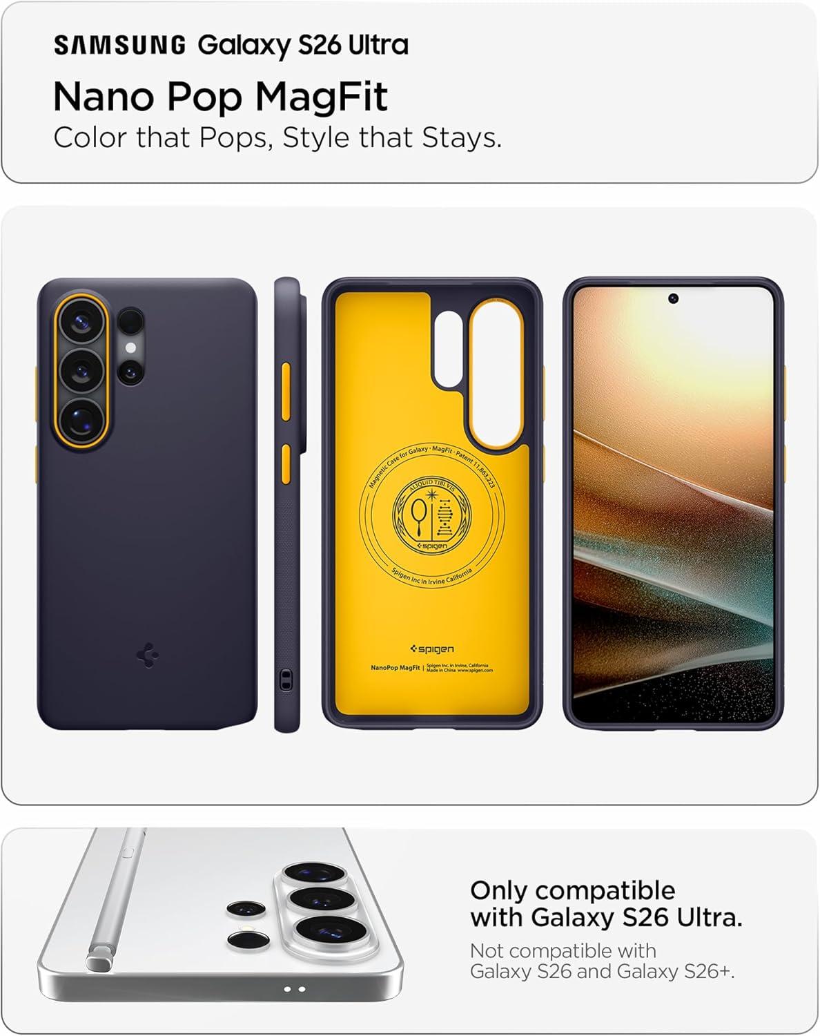 imageSpigen for Galaxy S26 Ultra Case Nano Pop MagFit Compatible with MagSafe Fast Wireless Charging AVO GreenBlueberry Navy