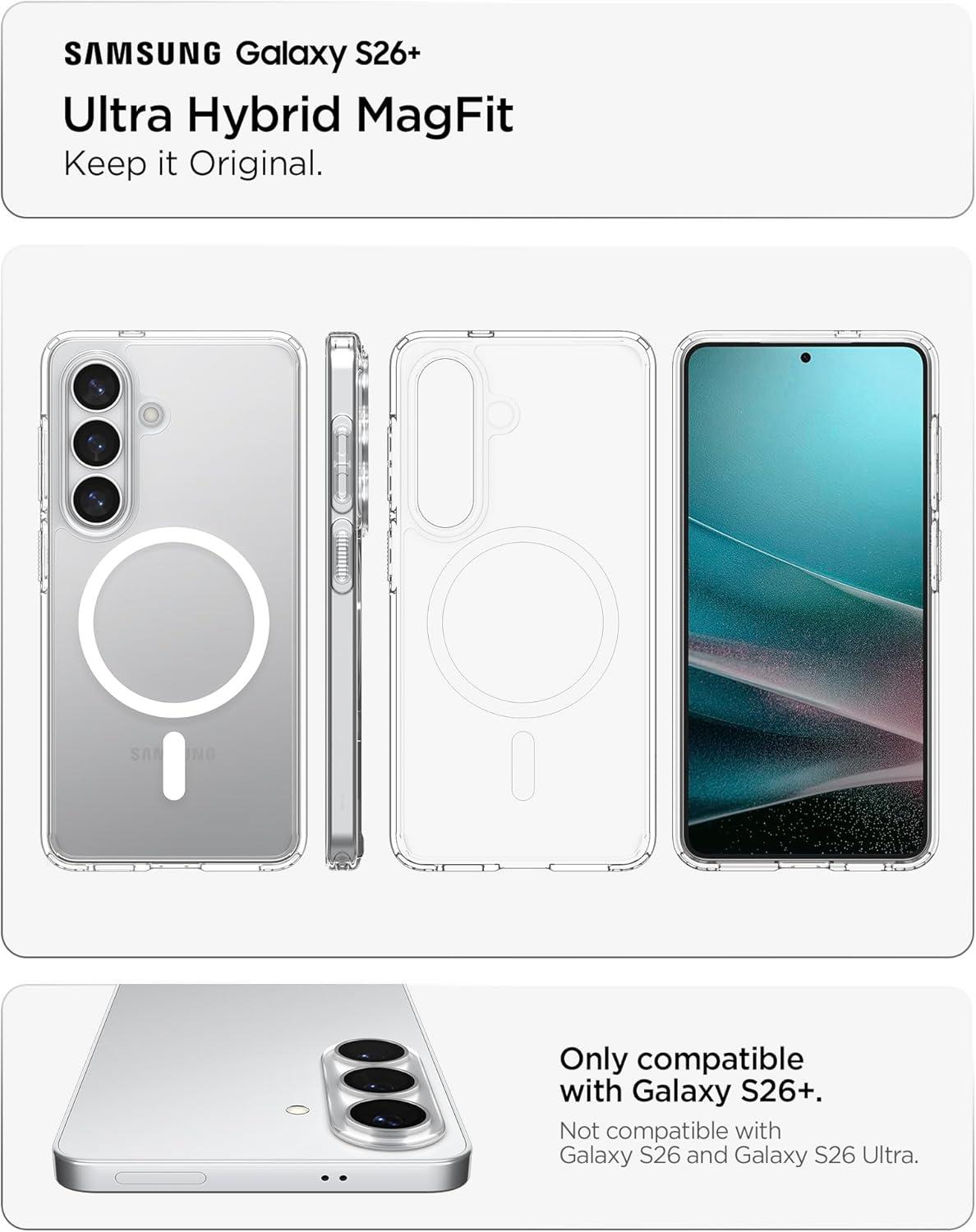 imageSpigen for Galaxy S26 Ultra Case Ultra Hybrid MagFit AntiYellowing Compatible with MagSafe Fast Wireless Charging Clear WhiteClear White