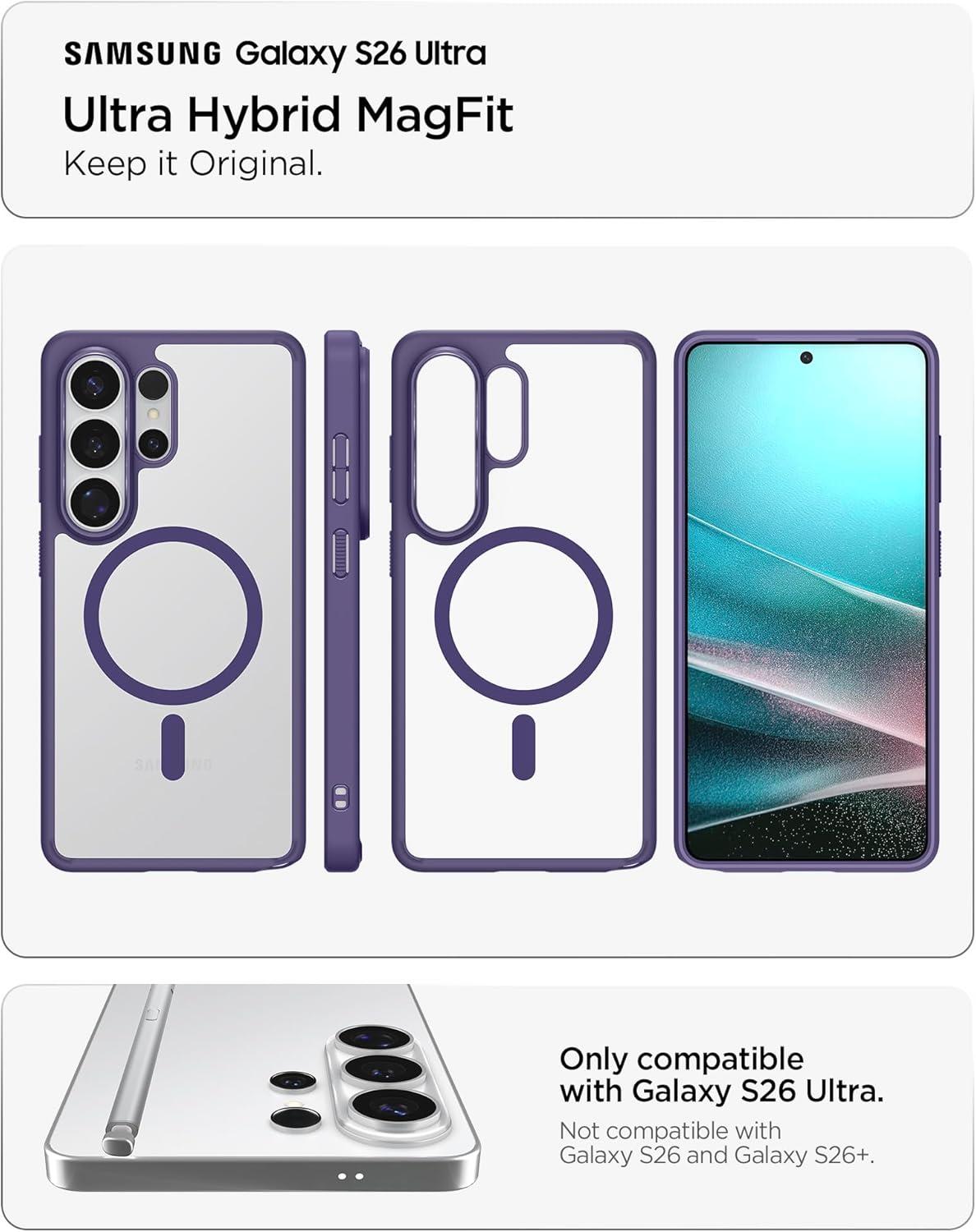 imageSpigen for Galaxy S26 Ultra Case Ultra Hybrid MagFit AntiYellowing Compatible with MagSafe Fast Wireless Charging Clear WhiteDeep Purple