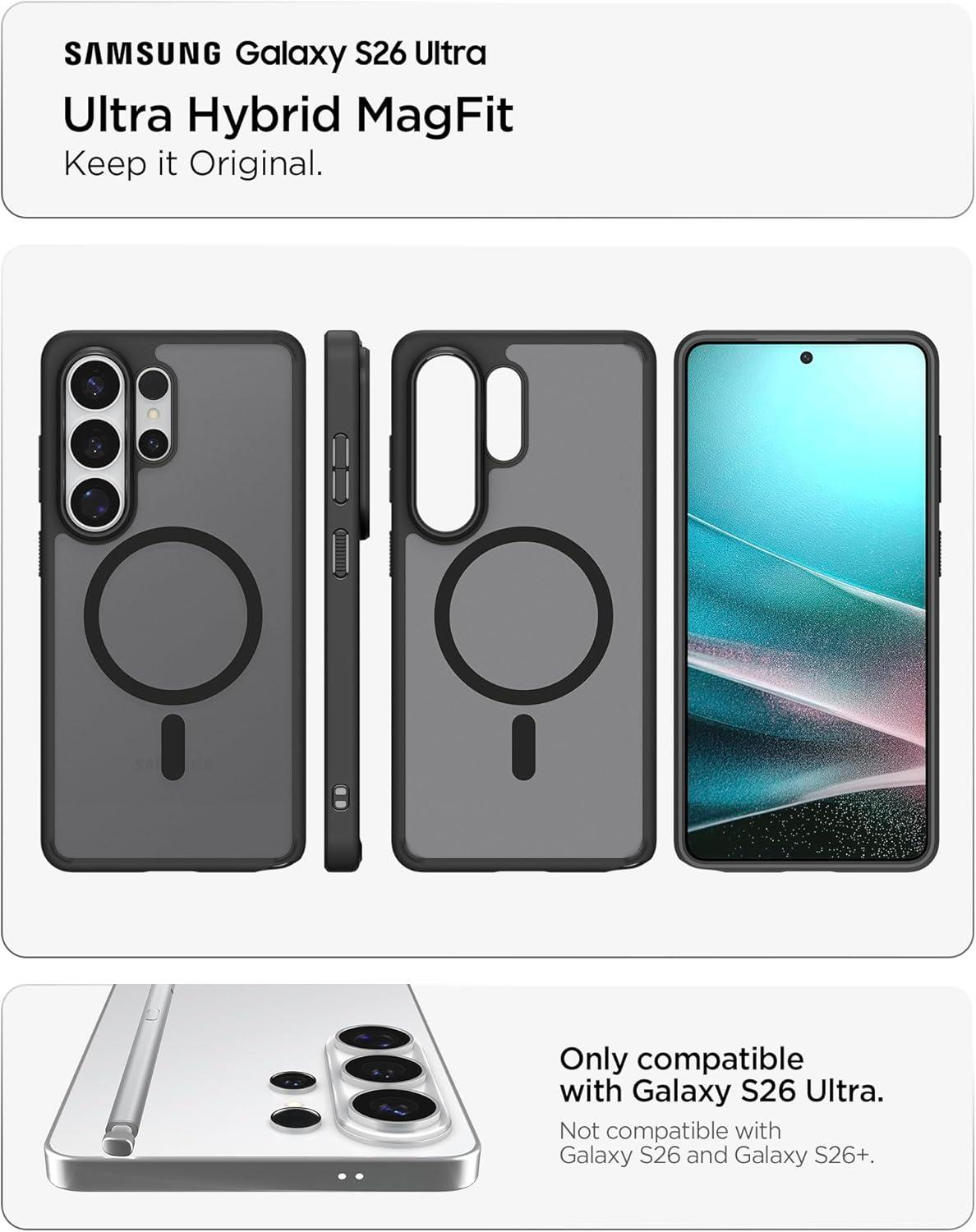 imageSpigen for Galaxy S26 Ultra Case Ultra Hybrid MagFit AntiYellowing Compatible with MagSafe Fast Wireless Charging Clear WhiteFrost Black