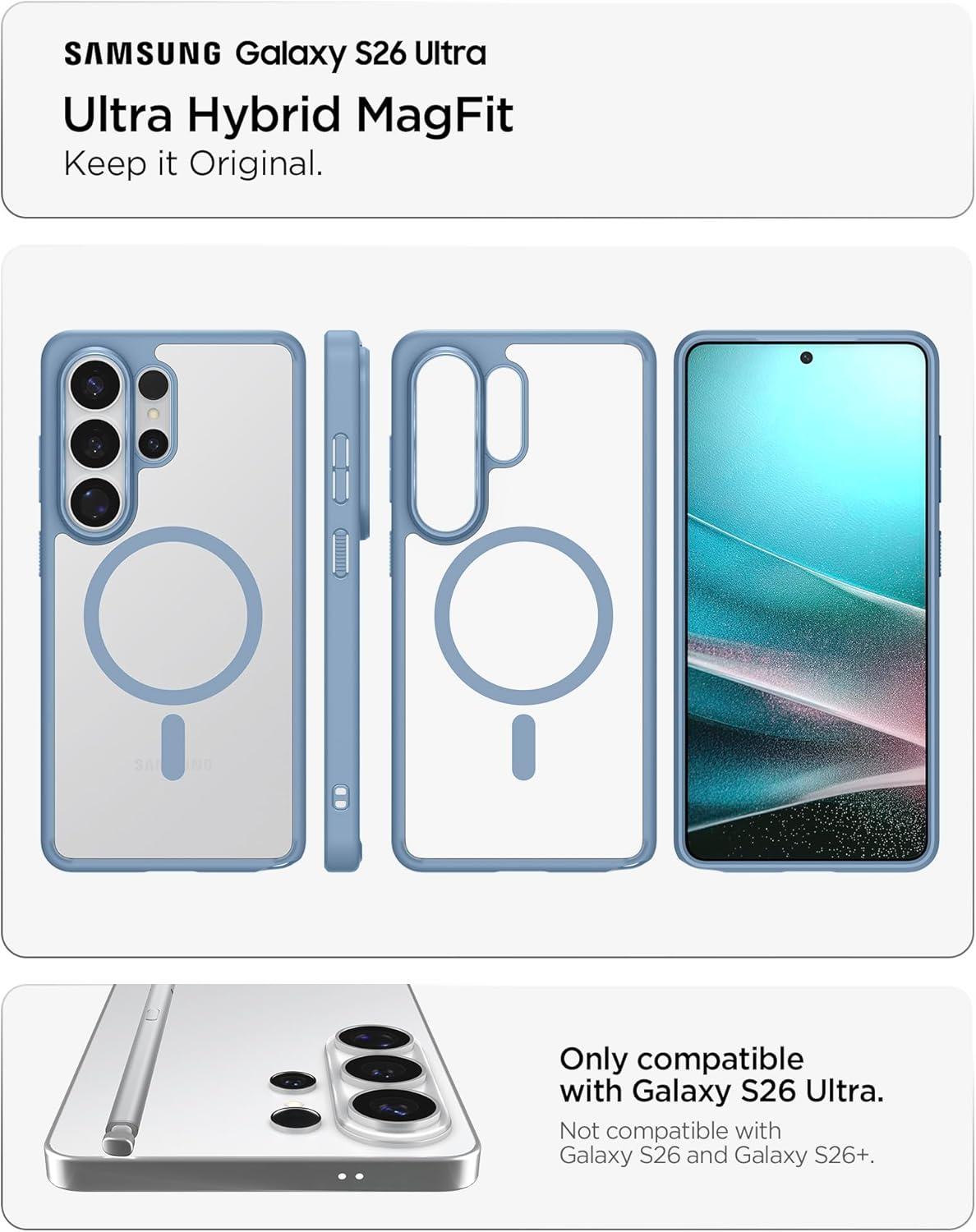 imageSpigen for Galaxy S26 Ultra Case Ultra Hybrid MagFit AntiYellowing Compatible with MagSafe Fast Wireless Charging Clear WhiteLight Blue
