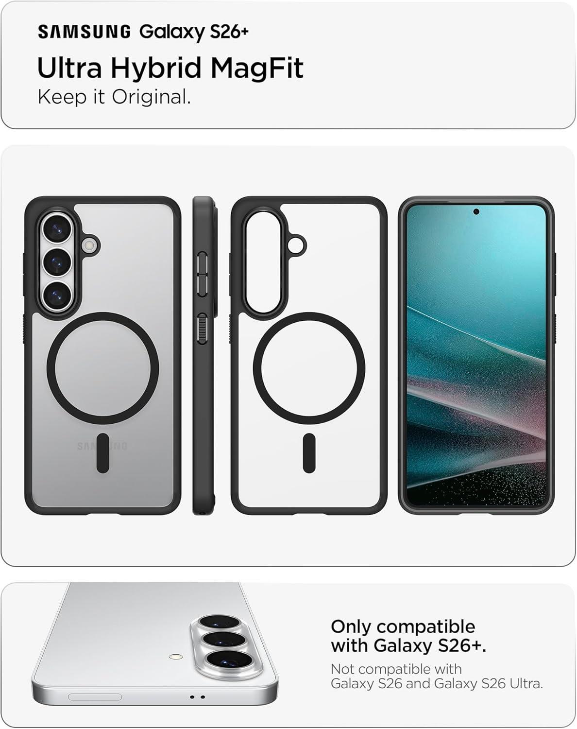 imageSpigen for Galaxy S26 Ultra Case Ultra Hybrid MagFit AntiYellowing Compatible with MagSafe Fast Wireless Charging Clear WhiteMatte Black