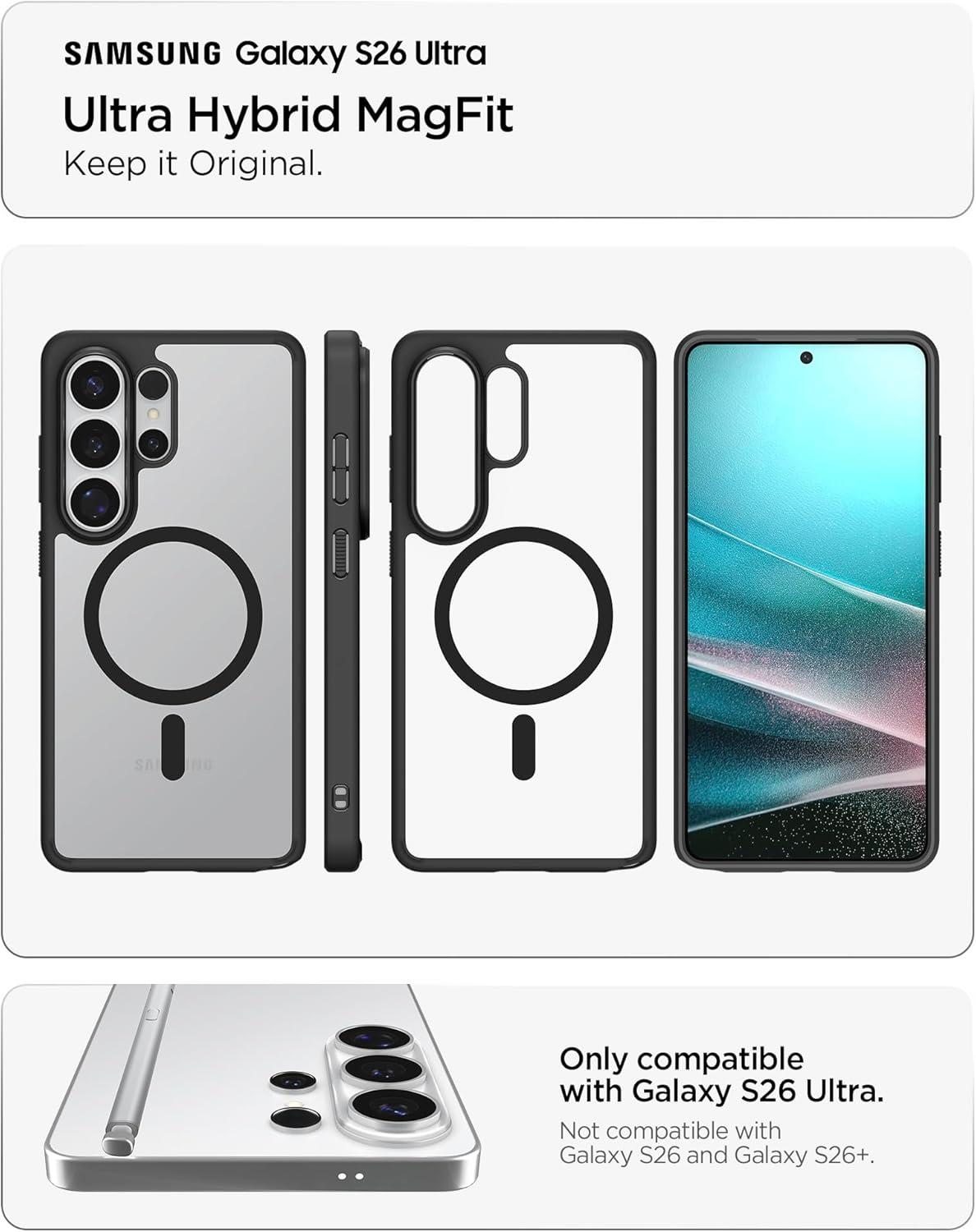 imageSpigen for Galaxy S26 Ultra Case Ultra Hybrid MagFit AntiYellowing Compatible with MagSafe Fast Wireless Charging Clear WhiteMatte Black