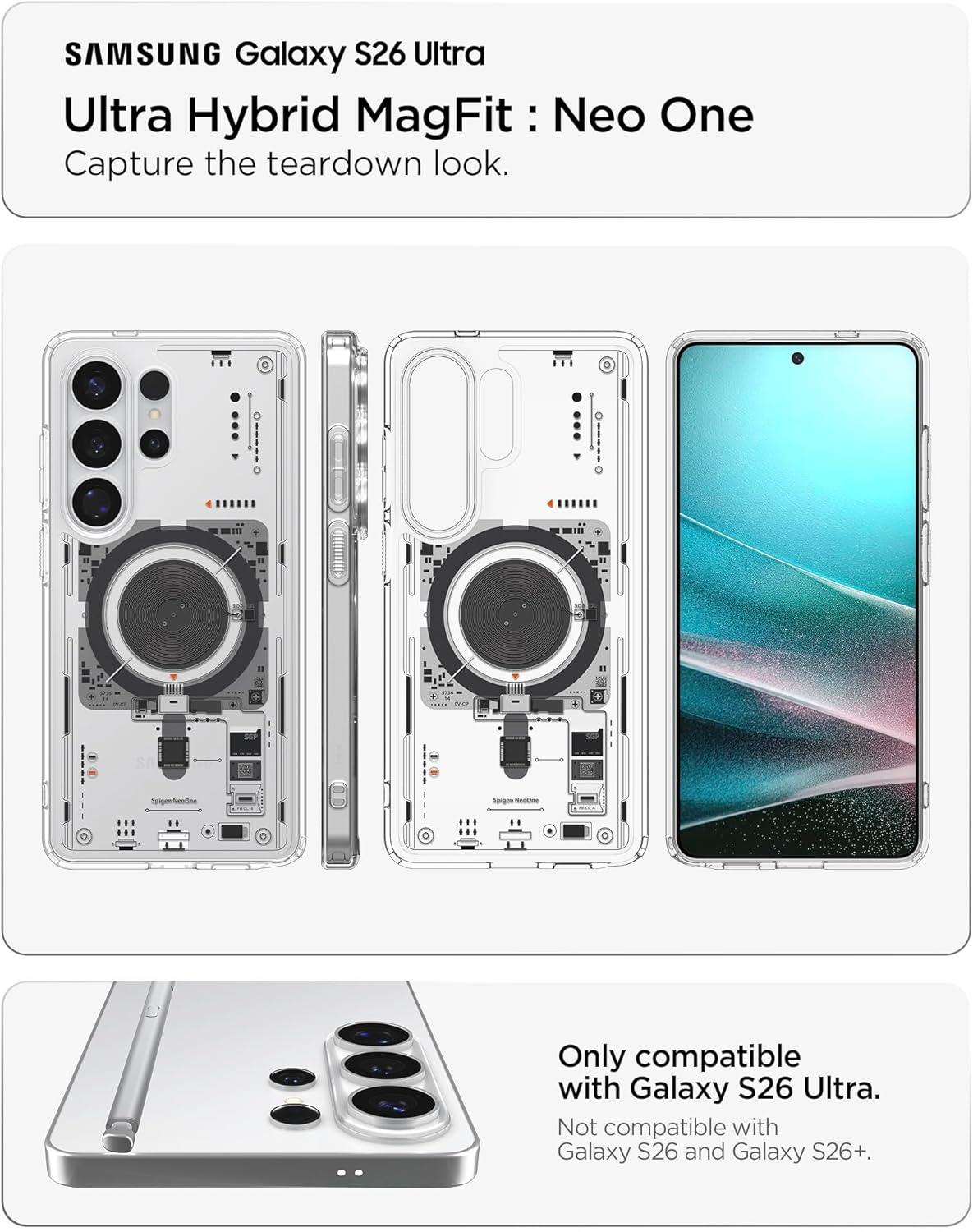 imageSpigen for Galaxy S26 Ultra Case Ultra Hybrid MagFit AntiYellowing Compatible with MagSafe Fast Wireless Charging Clear WhiteNeo One
