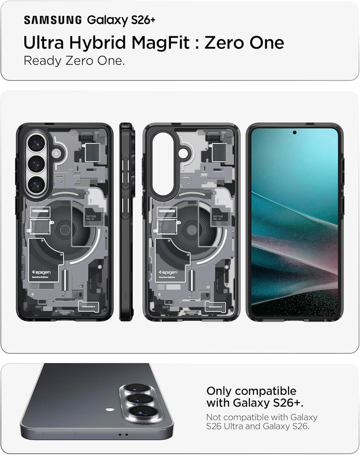 imageSpigen for Galaxy S26 Ultra Case Ultra Hybrid MagFit AntiYellowing Compatible with MagSafe Fast Wireless Charging Clear WhiteZero One Black