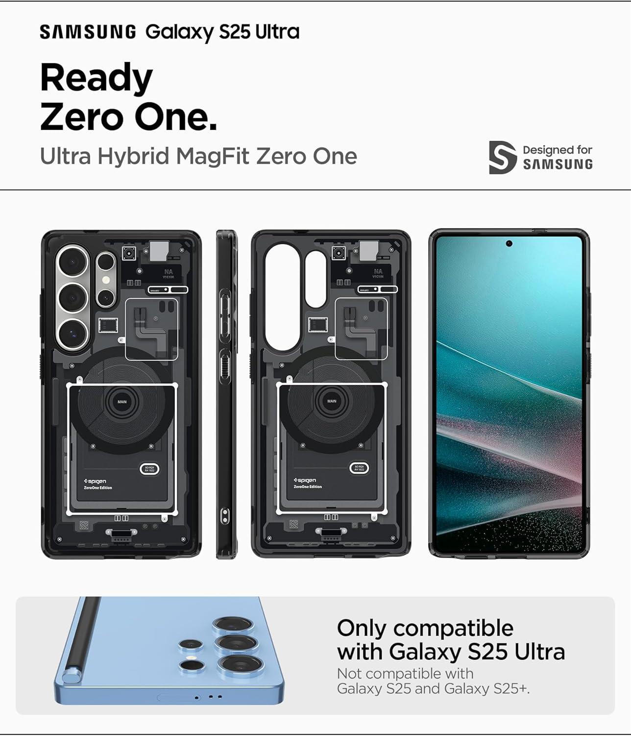 imageSpigen for Galaxy S26 Ultra Case Ultra Hybrid MagFit AntiYellowing Compatible with MagSafe Fast Wireless Charging Clear WhiteZero One Black
