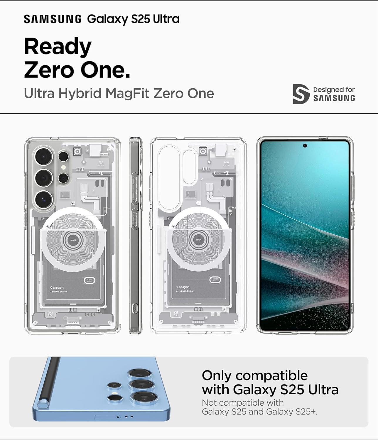 imageSpigen for Galaxy S26 Ultra Case Ultra Hybrid MagFit AntiYellowing Compatible with MagSafe Fast Wireless Charging Clear WhiteZero One White