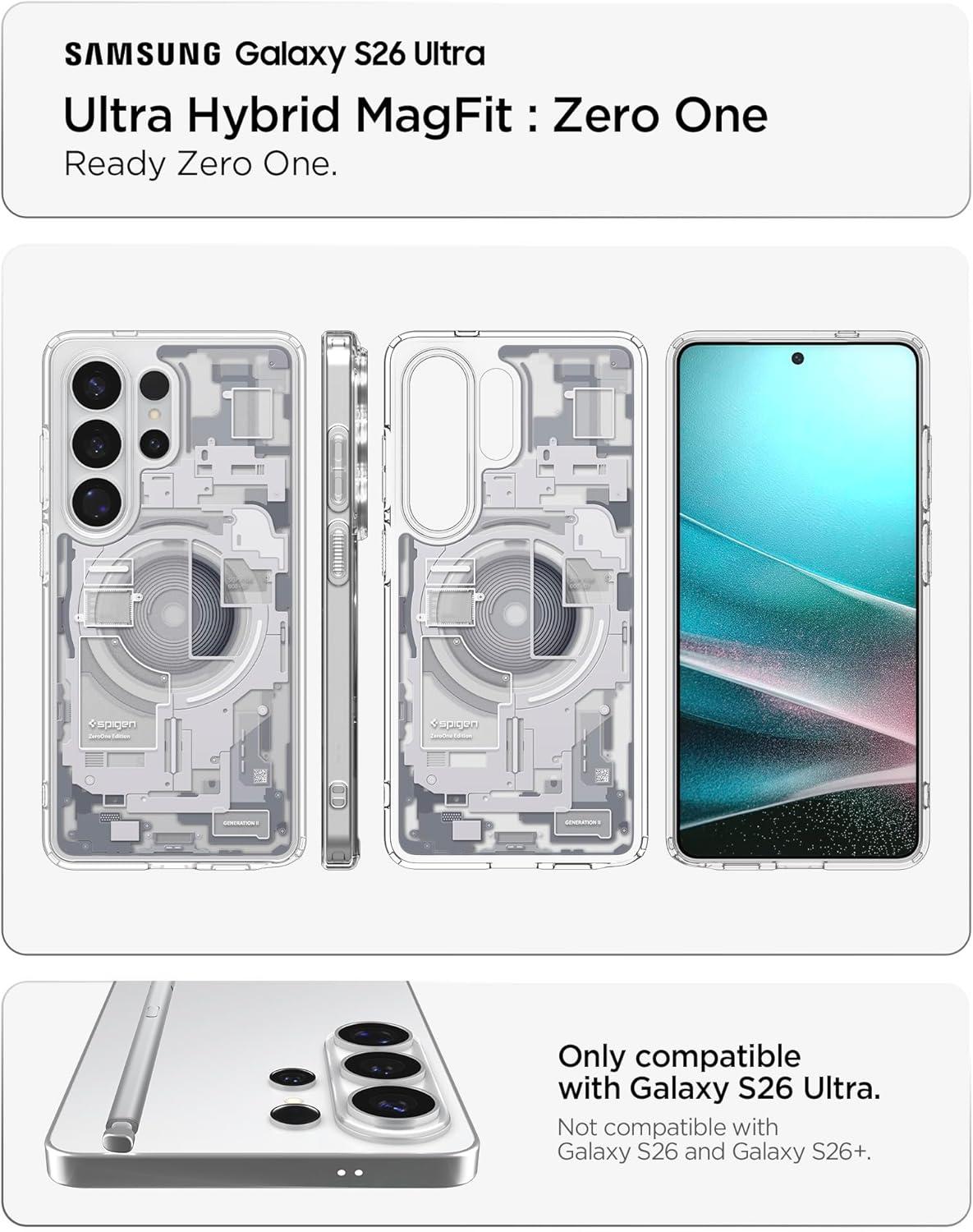 imageSpigen for Galaxy S26 Ultra Case Ultra Hybrid MagFit AntiYellowing Compatible with MagSafe Fast Wireless Charging Clear WhiteZero One White
