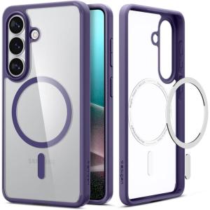 Spigen for Galaxy S26 Ultra Case, Ultra Hybrid MagFit [Anti-Yellowing] [Compatible with MagSafe] [Fast Wireless Charging] – Clear White(Deep Purple)