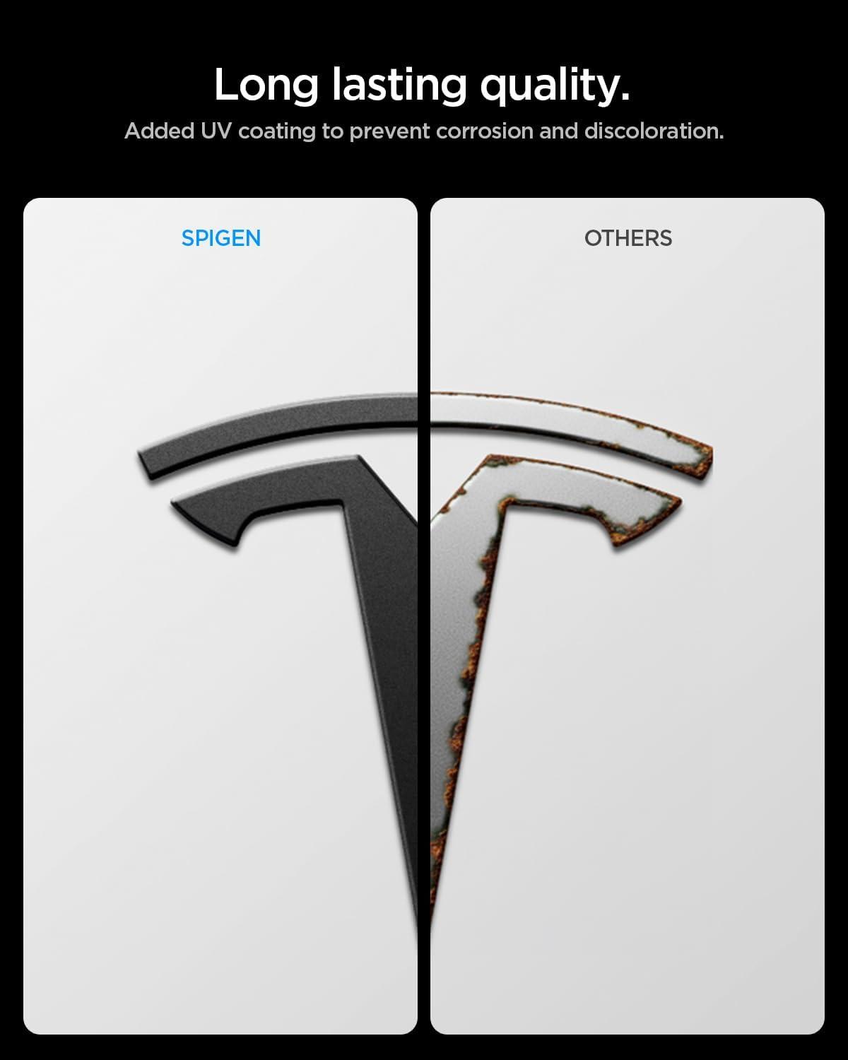 imageSpigen Front Emblem Badge Hood Ornament Car Wash Safe UltraStrong Adhesion Logo Designed for 2025 2026 Tesla Model Y Premium amp PerformanceMatte Black